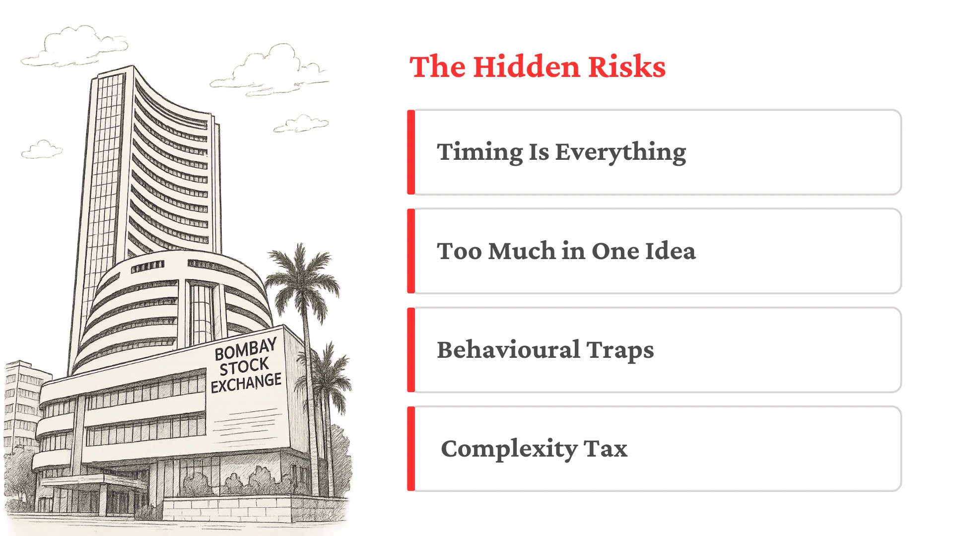 The Hidden Risks — timing is everything, too much in one idea, behavioural traps, and complexity tax
